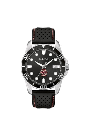 Men's Bulova Black Boston College Eagles Corporate Collection Leather Strap Watch
