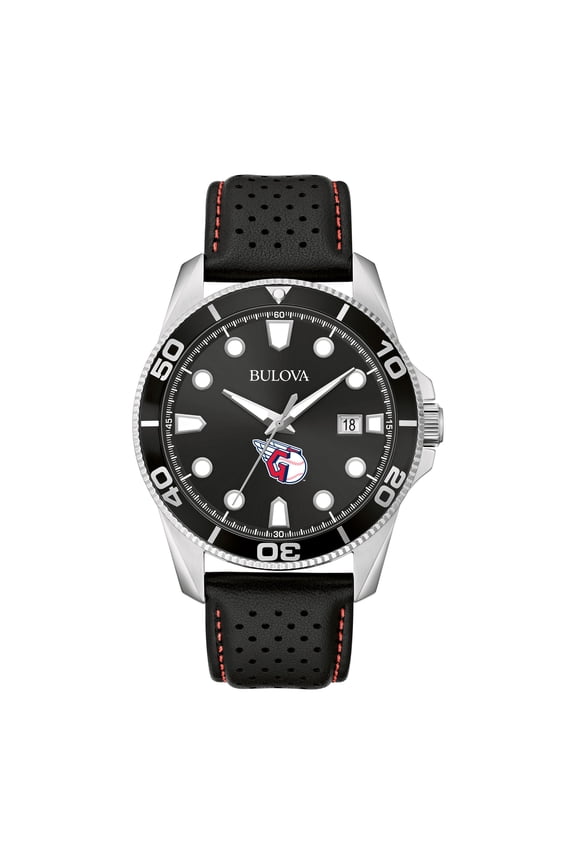 Men's Bulova Black Cleveland Guardians Sport Leather Strap Watch
