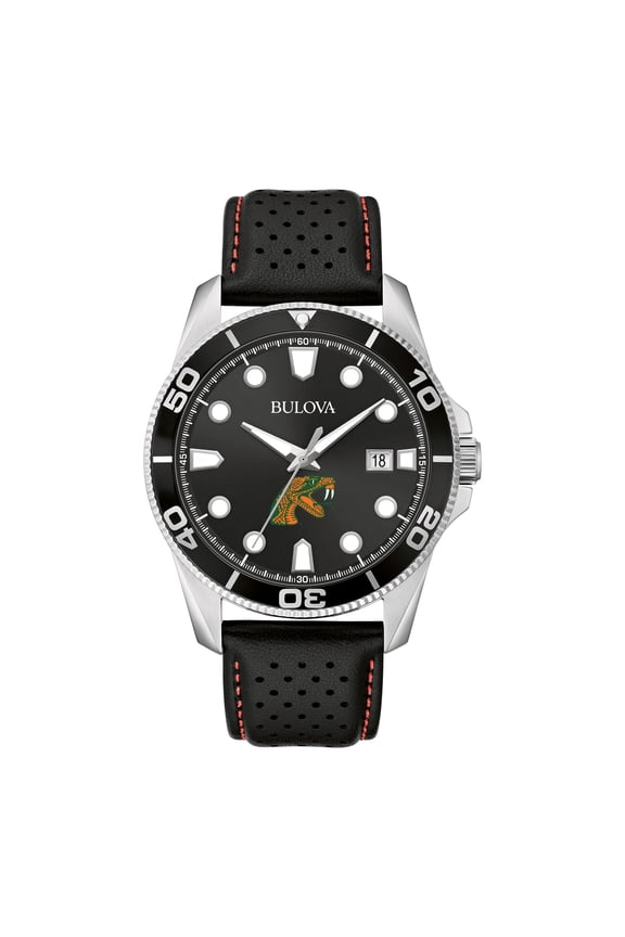 Men's Bulova Black Florida A&M Rattlers Corporate Collection Leather Strap Watch