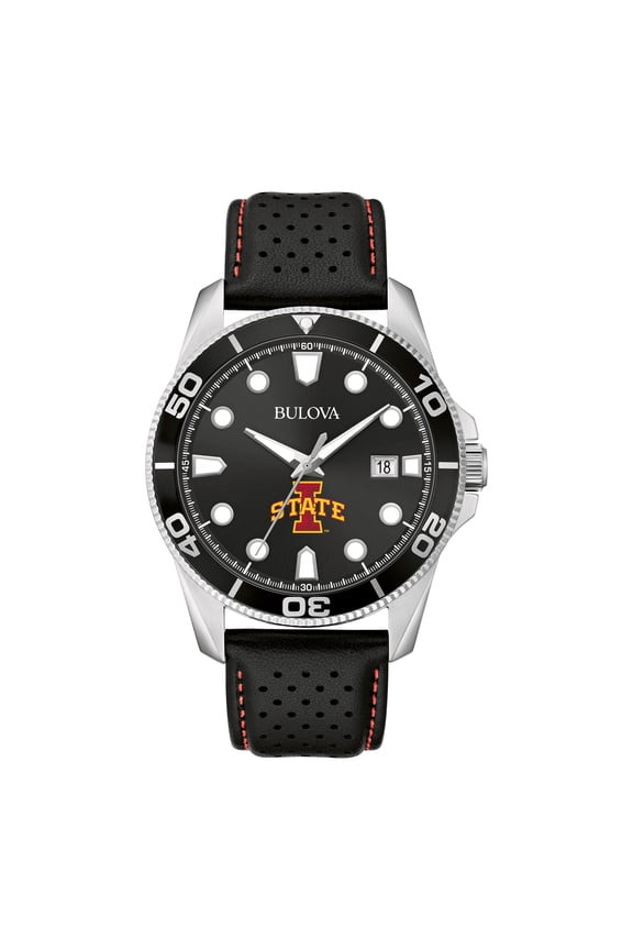 Men's Bulova Black Iowa State Cyclones Corporate Collection Leather Strap Watch