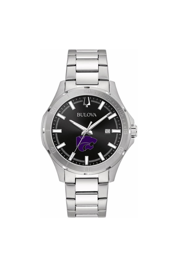Men's Bulova Black Kansas State Wildcats Stainless Steel Classic Sport Watch