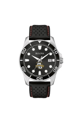 Men's Bulova Black Marquette Golden Eagles Corporate Collection Leather Strap Watch