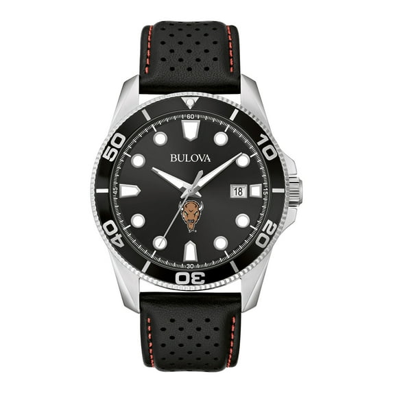 Men's Bulova Black Marshall Thundering Herd Corporate Collection Leather Strap Watch