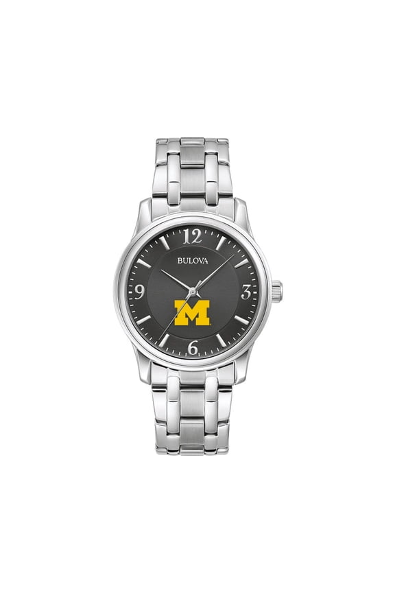 Men's Bulova Black Michigan Wolverines Stainless Steel Corporate Collection Watch