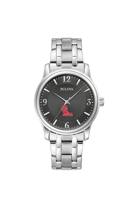 Men's Bulova Black Ole Miss Rebels Stainless Steel Corporate Collection Watch