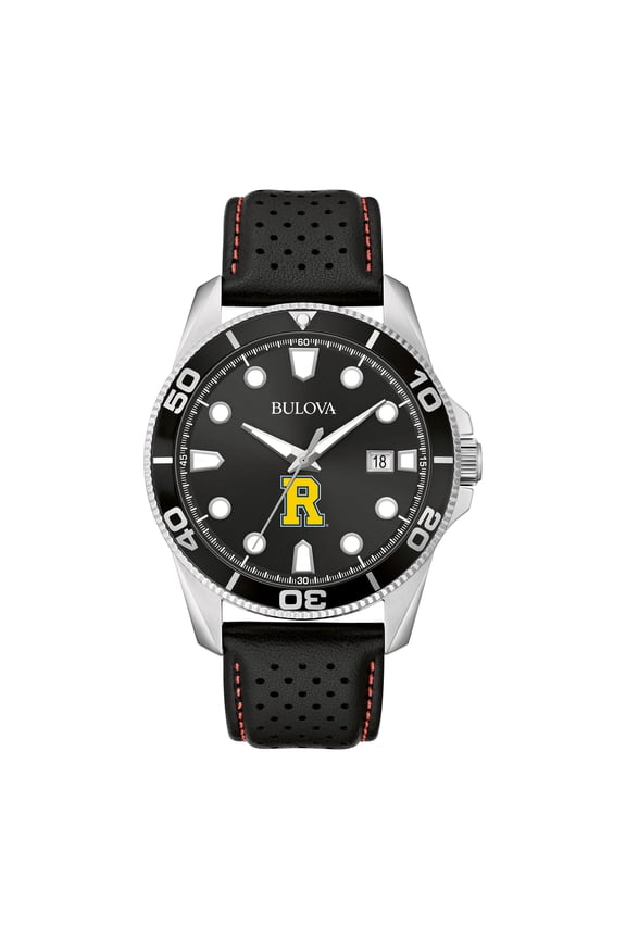 Men's Bulova Black Rochester Yellow Jackets Corporate Collection Leather Strap Watch