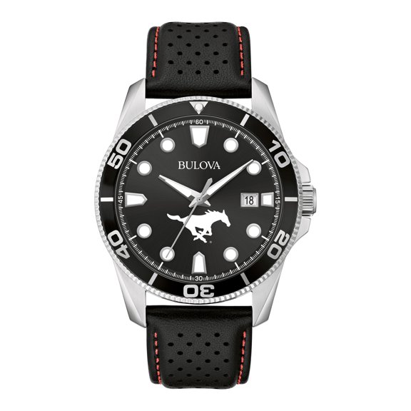 Men's Bulova Black SMU Mustangs Corporate Collection Leather Strap Watch