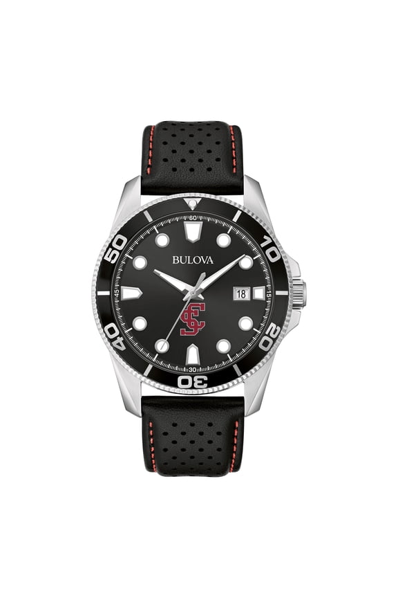 Men's Bulova Black Santa Clara Broncos Corporate Collection Leather Strap Watch