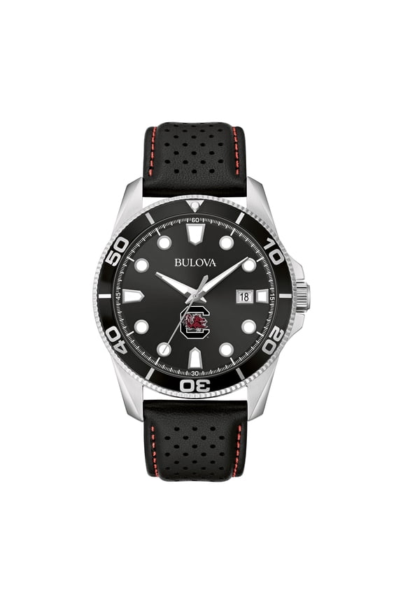 Men's Bulova Black South Carolina Gamecocks Sport Leather Strap Watch