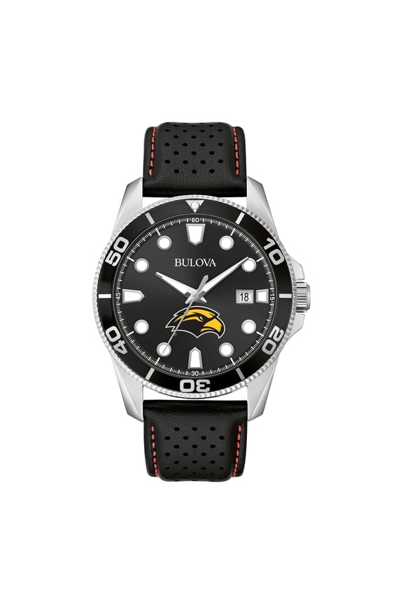 Men's Bulova Black Southern Miss Golden Eagles Corporate Collection Leather Strap Watch