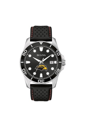 Men's Bulova Black Southern Miss Golden Eagles Corporate Collection Leather Strap Watch