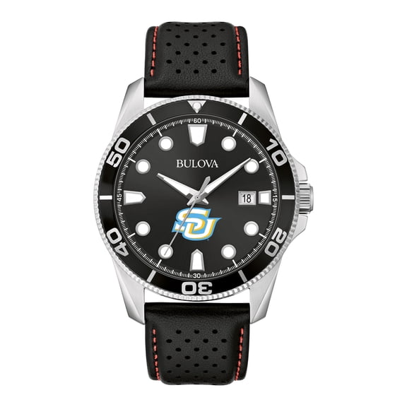 Men's Bulova Black Southern University Jaguars Sport Leather Strap Watch