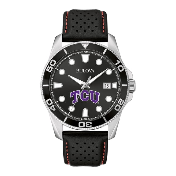 Men's Bulova Black TCU Horned Frogs Corporate Collection Leather Strap Watch