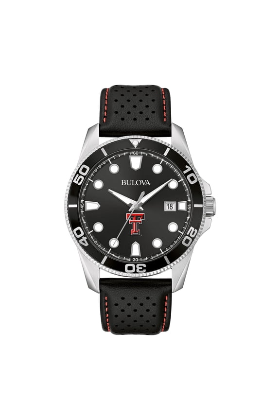 Men's Bulova Black Texas Tech Red Raiders Corporate Collection Leather Strap Watch