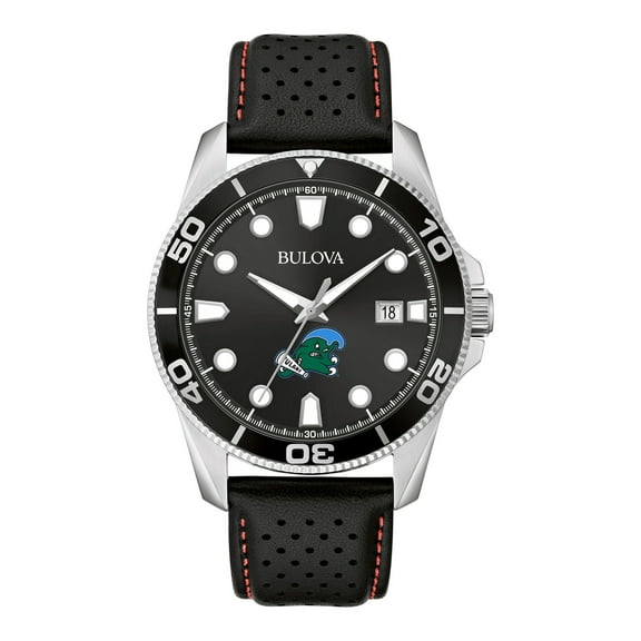 Men's Bulova Black Tulane Green Wave Corporate Collection Leather Strap Watch