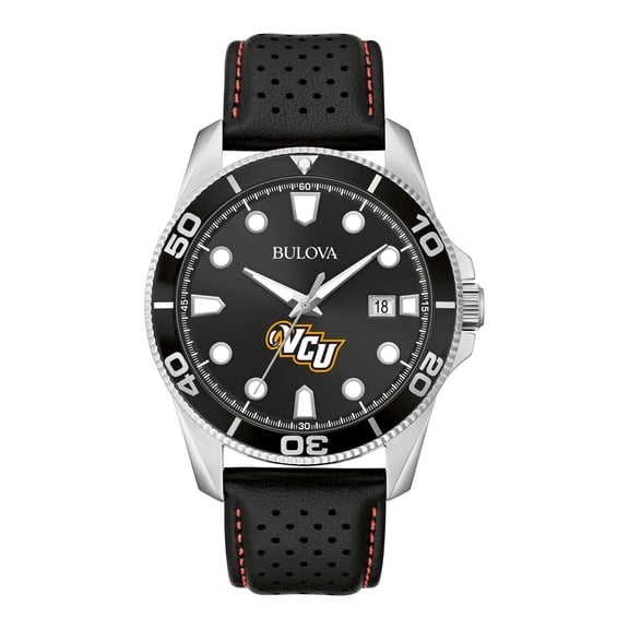 Men's Bulova Black VCU Rams Corporate Collection Leather Strap Watch