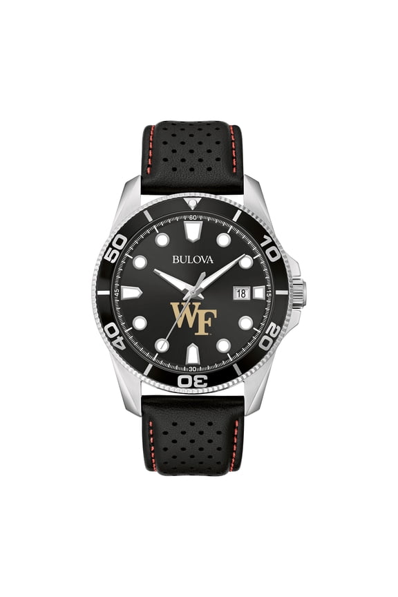 Men's Bulova Black Wake Forest Demon Deacons Corporate Collection Leather Strap Watch
