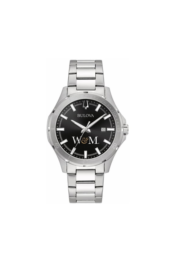 Men's Bulova Black William & Mary Tribe Stainless Steel Classic Sport Watch