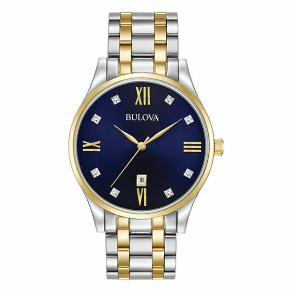 Men's Bulova Classic Diamond Dial Two Tone Steel Dressy Watch 98D130