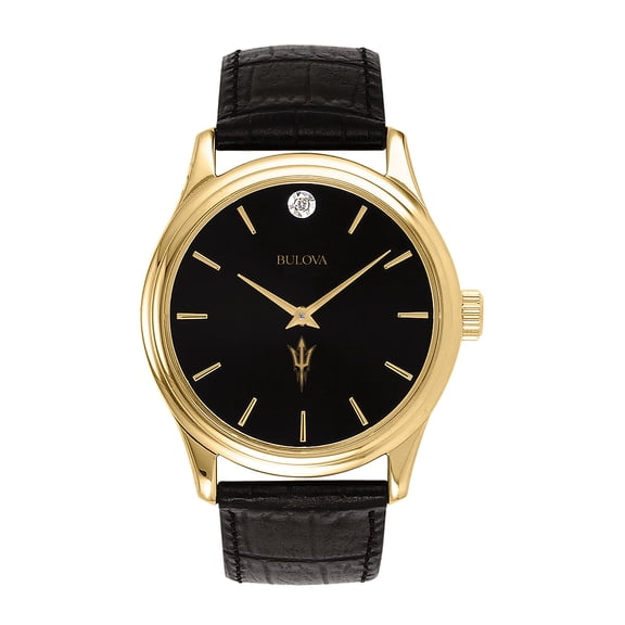Men's Bulova Gold Arizona State Sun Devils Leather Strap Watch with Diamond Black Dial