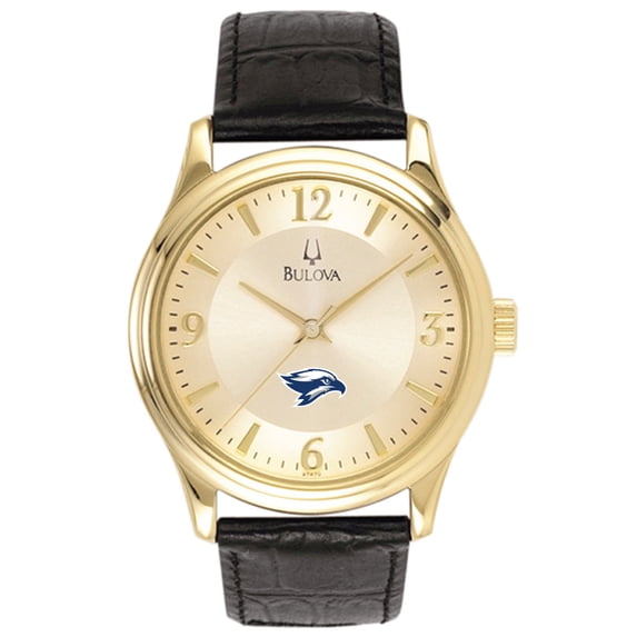 Men's Bulova Gold/Black Broward Seahawks Stainless Steel Watch with Leather Band