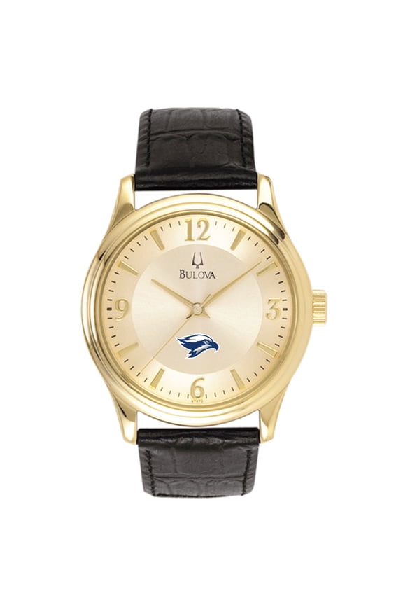 Men's Bulova Gold/Black Broward Seahawks Stainless Steel Watch with Leather Band