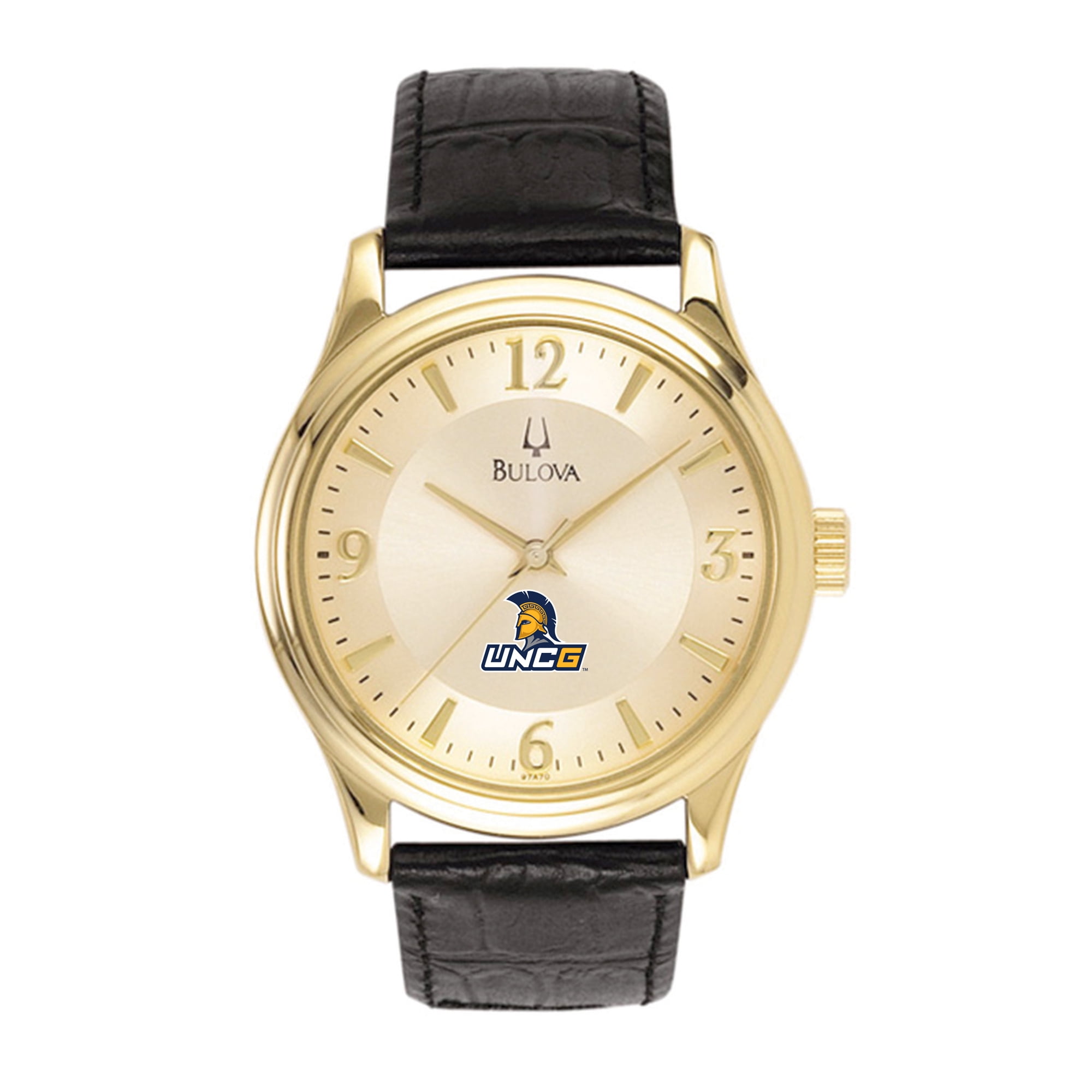 Men s Bulova Gold Black UNC Greensboro Spartans Stainless Steel
