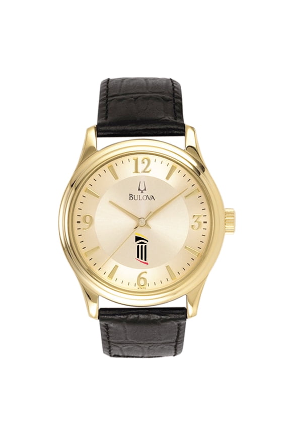 Men's Bulova Gold/Black University of Maryland Baltimore Stainless Steel Watch with Leather Band