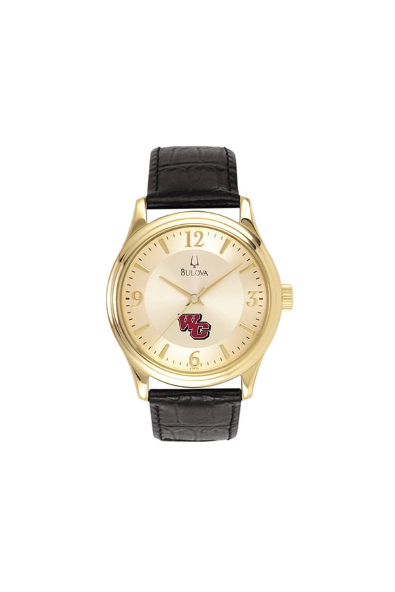 Men's Bulova Gold/Black Washington College Shoremen Stainless Steel Watch with Leather Band