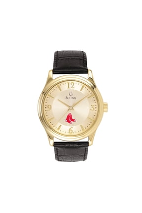 Men's Bulova Gold Boston Red Sox Leather Strap Watch