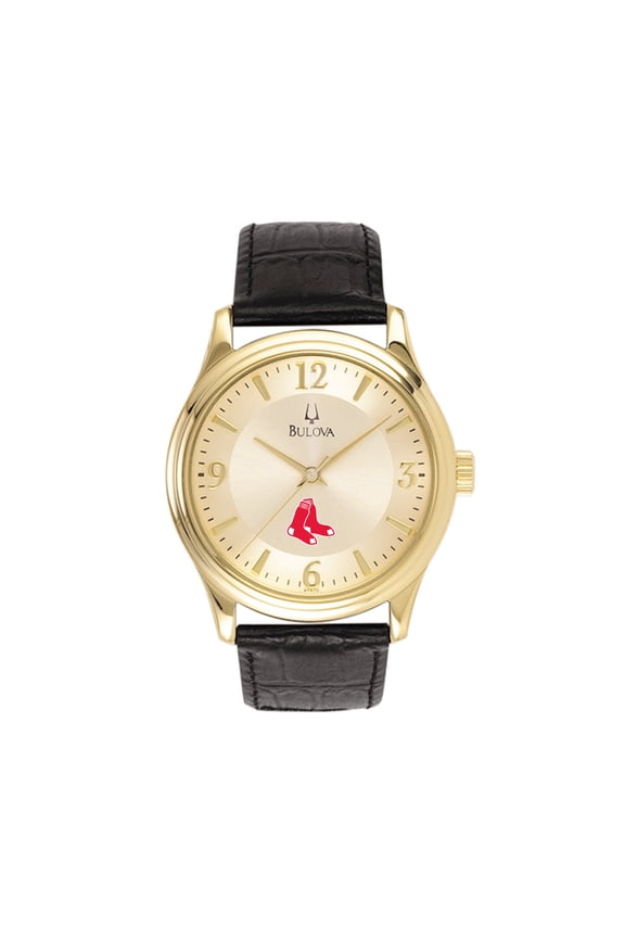 Men's Bulova Gold Boston Red Sox Leather Strap Watch