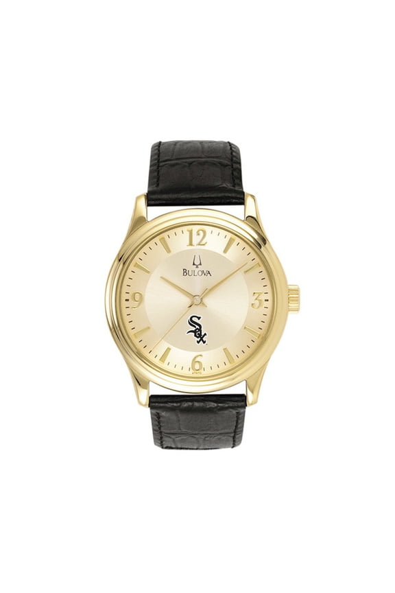 Men's Bulova Gold Chicago White Sox Leather Strap Watch