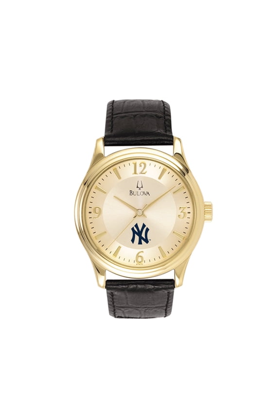 Men's Bulova Gold New York Yankees Leather Strap Watch
