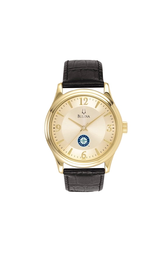 Men's Bulova Gold Seattle Mariners Leather Strap Watch
