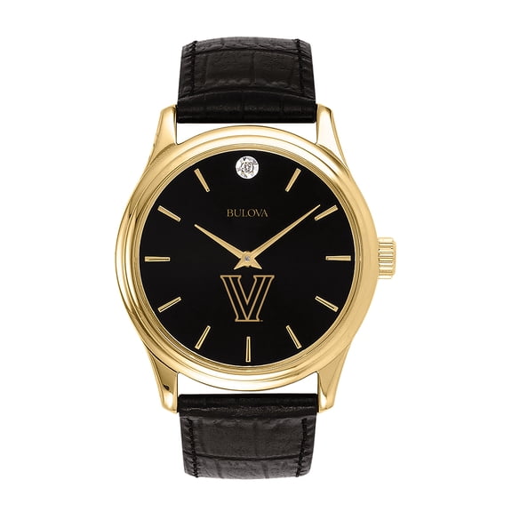 Men's Bulova Gold Villanova Wildcats Leather Strap Watch with Diamond Black Dial
