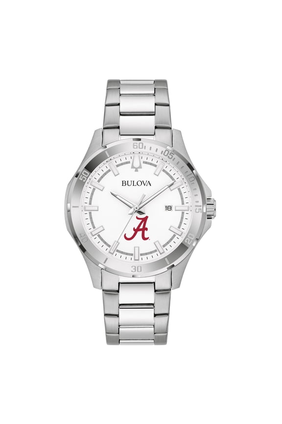 Men's Bulova Silver Alabama Crimson Tide Stainless Steel Classic Sport Watch