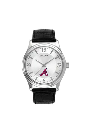 Men's Bulova Silver Atlanta Braves Leather Strap Watch