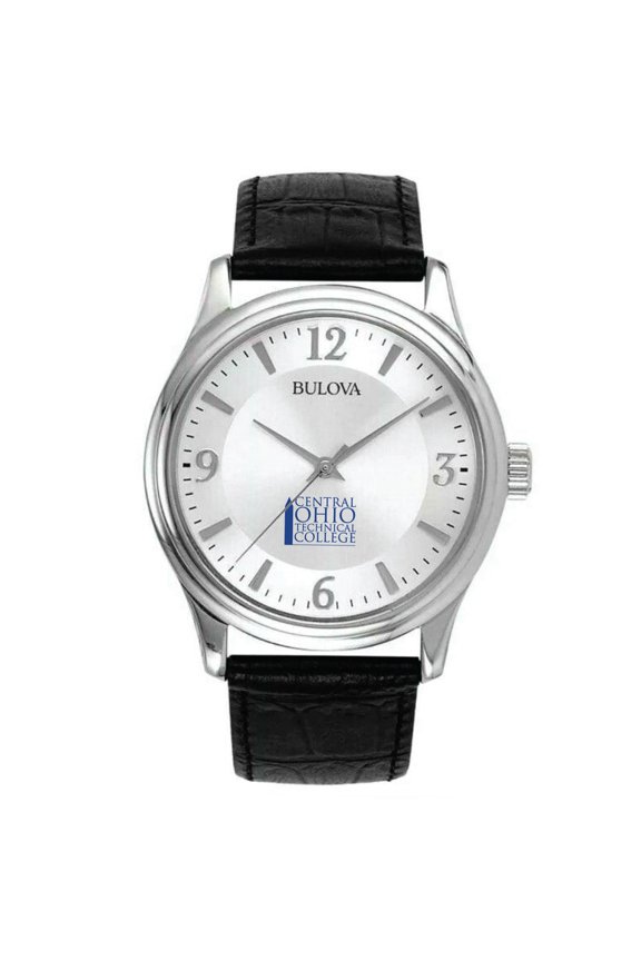 Men's Bulova Silver Central Ohio Technical College Leather Watch