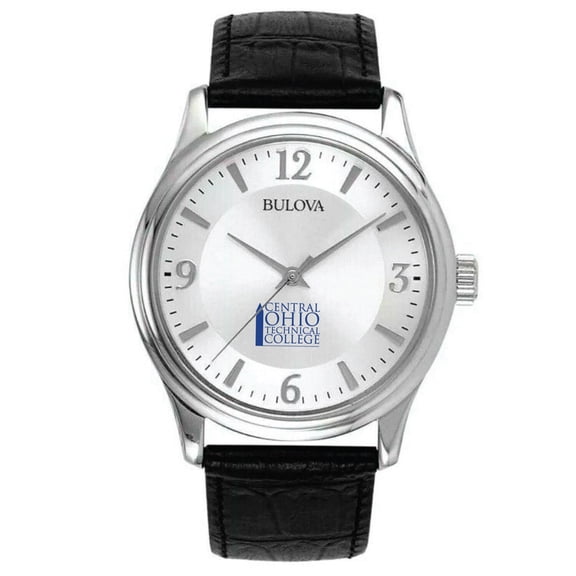 Men's Bulova Silver Central Ohio Technical College Leather Watch