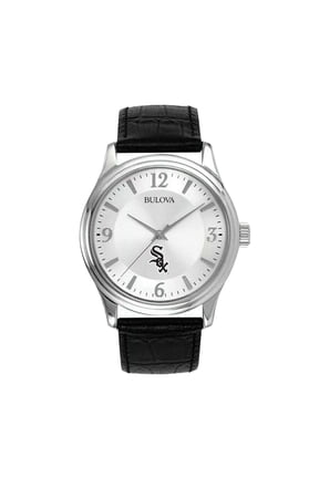 Men's Bulova Silver Chicago White Sox Leather Strap Watch