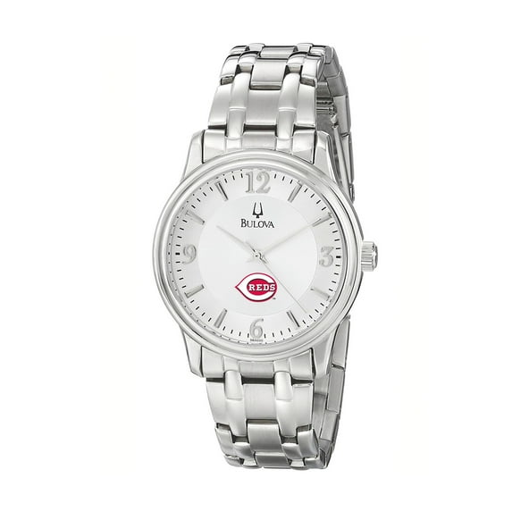 Men's Bulova Silver Cincinnati Reds Stainless Steel Watch