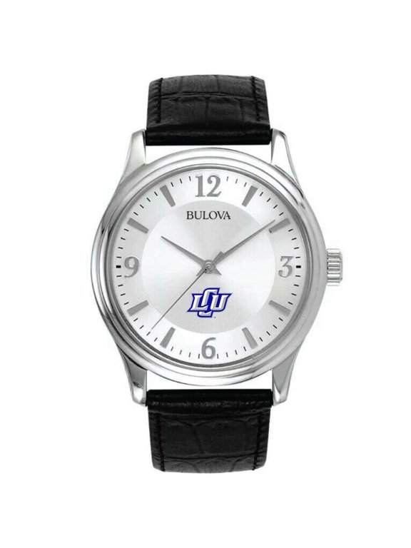 Men's Bulova Silver Lubbock Christian Chaparral Leather Watch