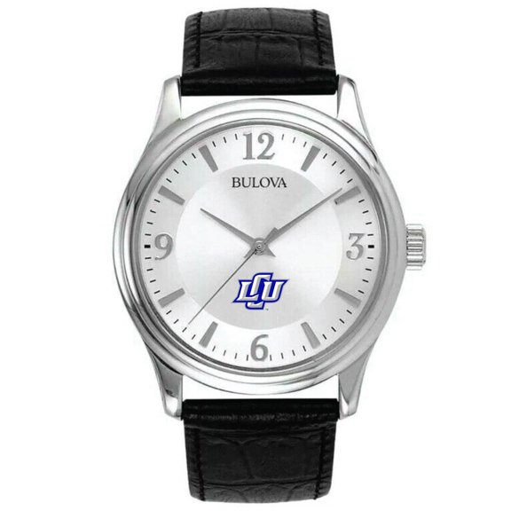 Men's Bulova Silver Lubbock Christian Chaparral Leather Watch