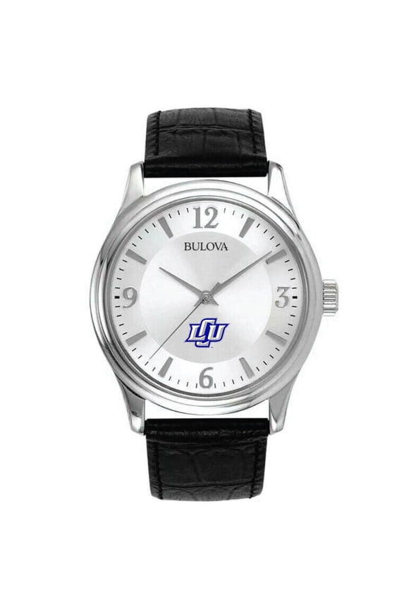 Men's Bulova Silver Lubbock Christian Chaparral Leather Watch