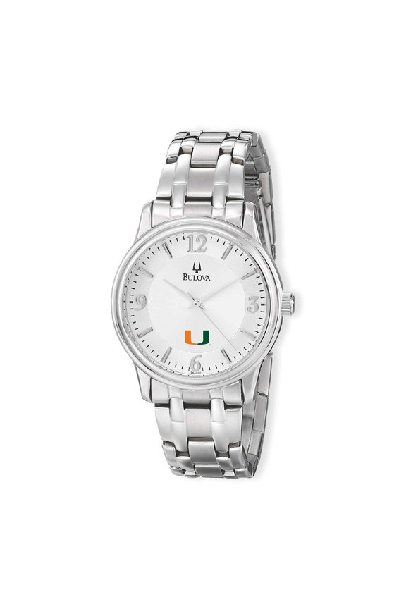 Men's Bulova Silver Miami Hurricanes Stainless Steel Quartz Watch