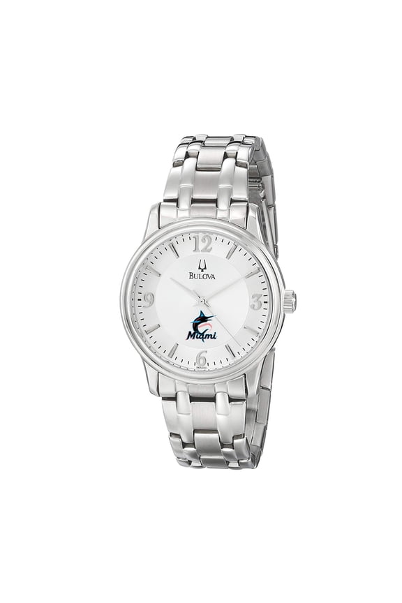 Men's Bulova Silver Miami Marlins Stainless Steel Watch