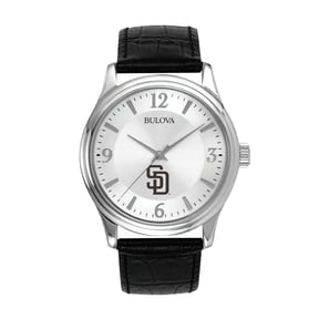 Men's Bulova Silver San Diego Padres Leather Strap Watch