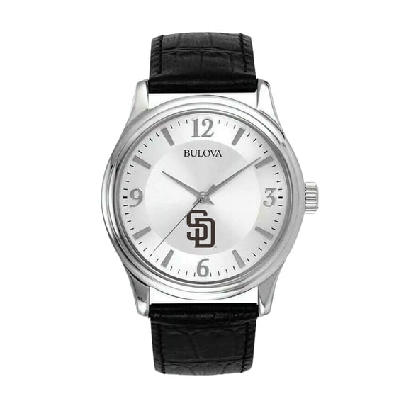 Men's Bulova Silver San Diego Padres Leather Strap Watch