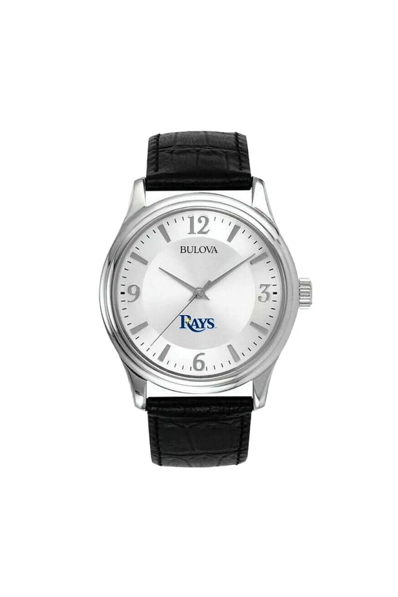 Men's Bulova Silver Tampa Bay Rays Leather Strap Watch