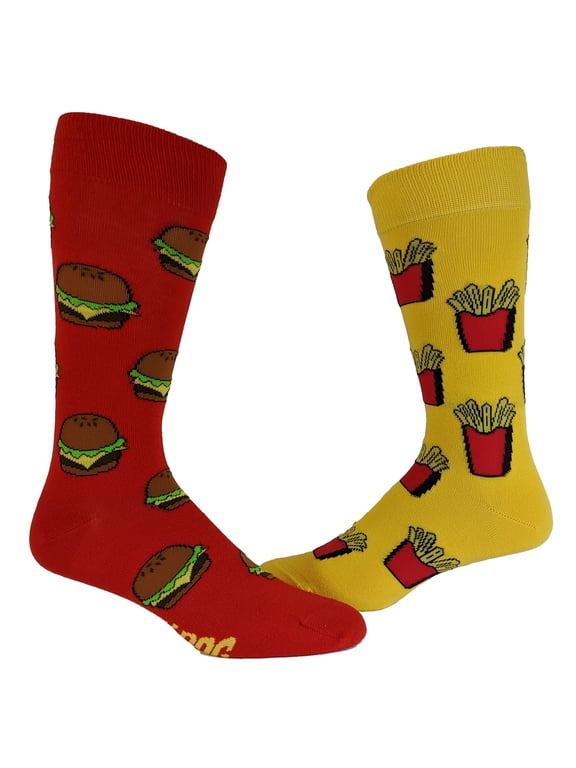 Men's Burger and Fries Socks Funny Junk Food Backyard Cookout Vintage Novelty Footwear